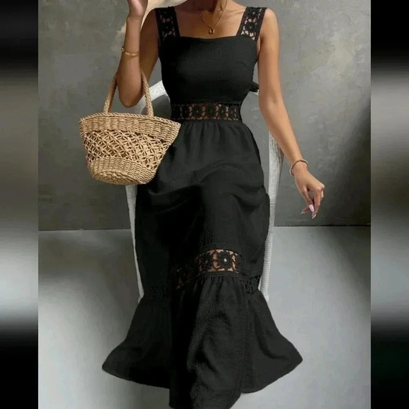 COPY - Guipure Lace Insert Ruffle Hem Dress - Picture 5 of 6